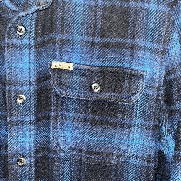 ORVIS Heavy Flannel Button Down Shirt Shacket - Black & Blue Plaid - EUC - LARGE - Picture 3 of 9